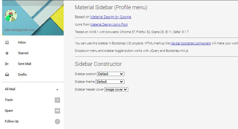 Material Design – Sidebar