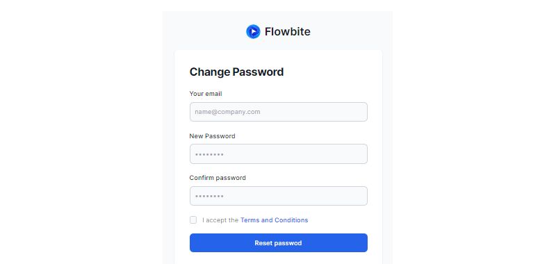 Reset Password Form with Tailwind CSS - Flowbite's Collection