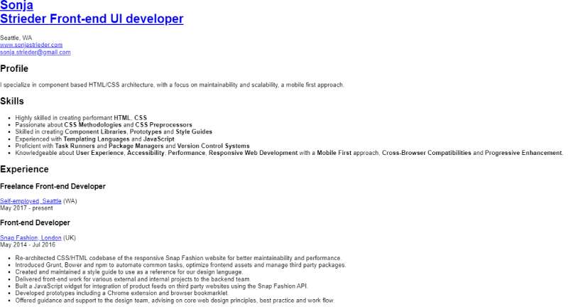 resume sample html code