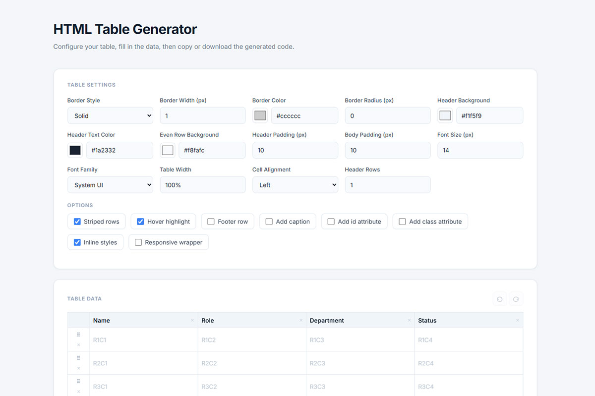 HTML Table Generator by WPDean